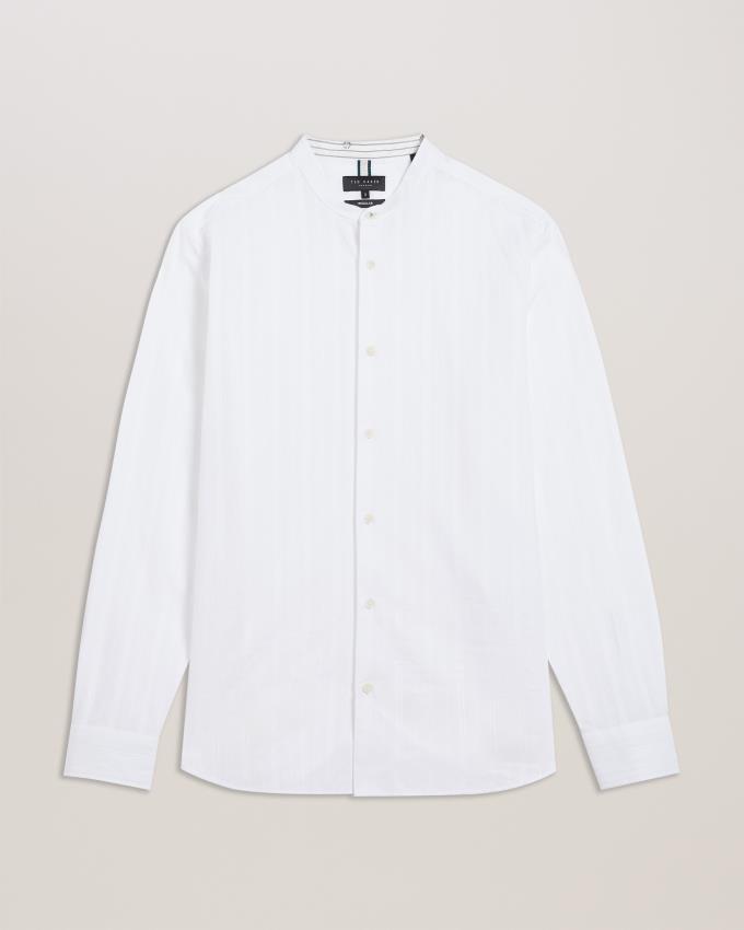 Chemises Ted Baker Textured Stripe Grandad Collar Blanche Homme | SDF-10259252